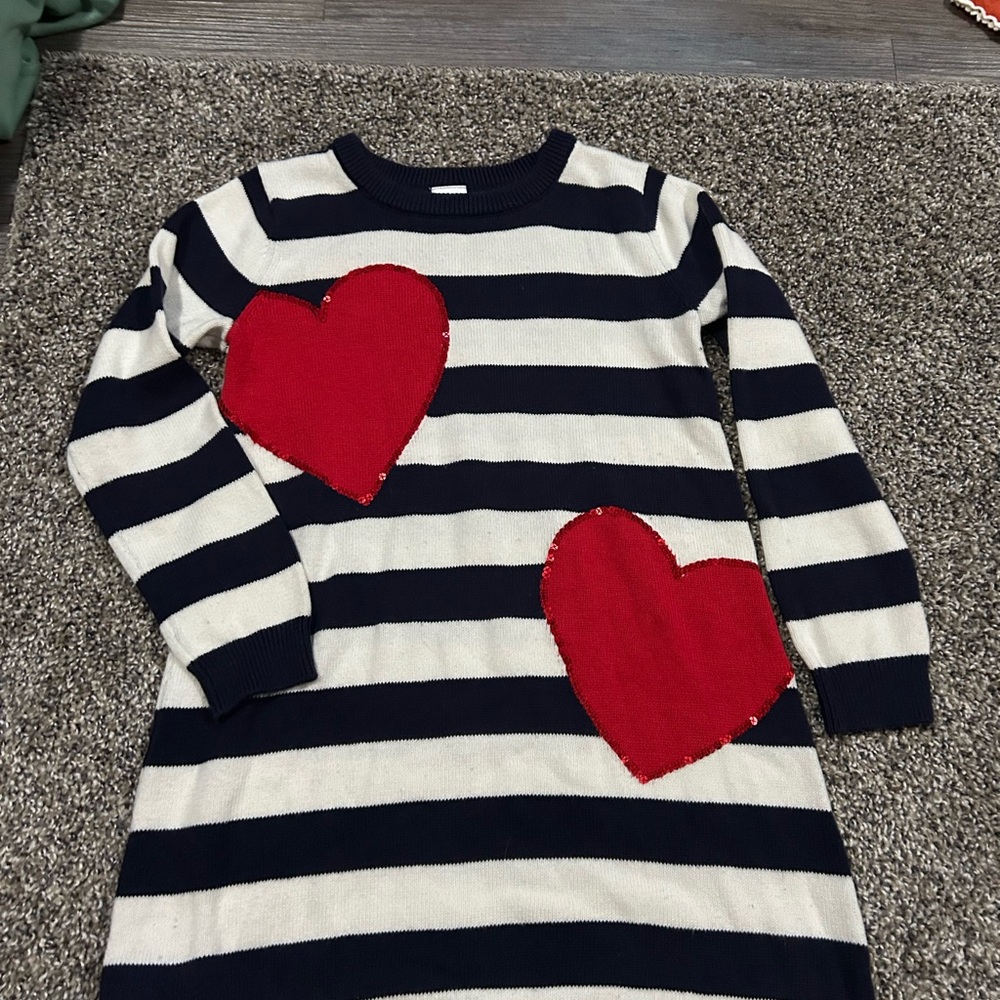 Gymboree Navy & White Striped Dress with Red Heart Appliqués